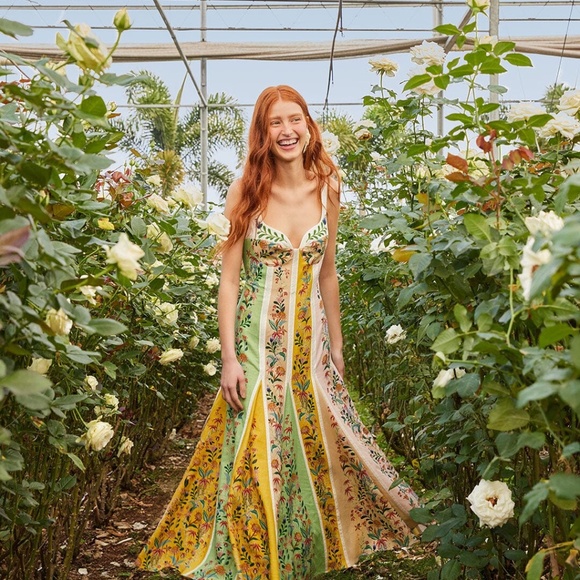 FARM Rio Multicolor Delicate Floral Stripes LENZING™ ECOVERO™ Euroflax™ Maxi Dre - Picture 1 of 3